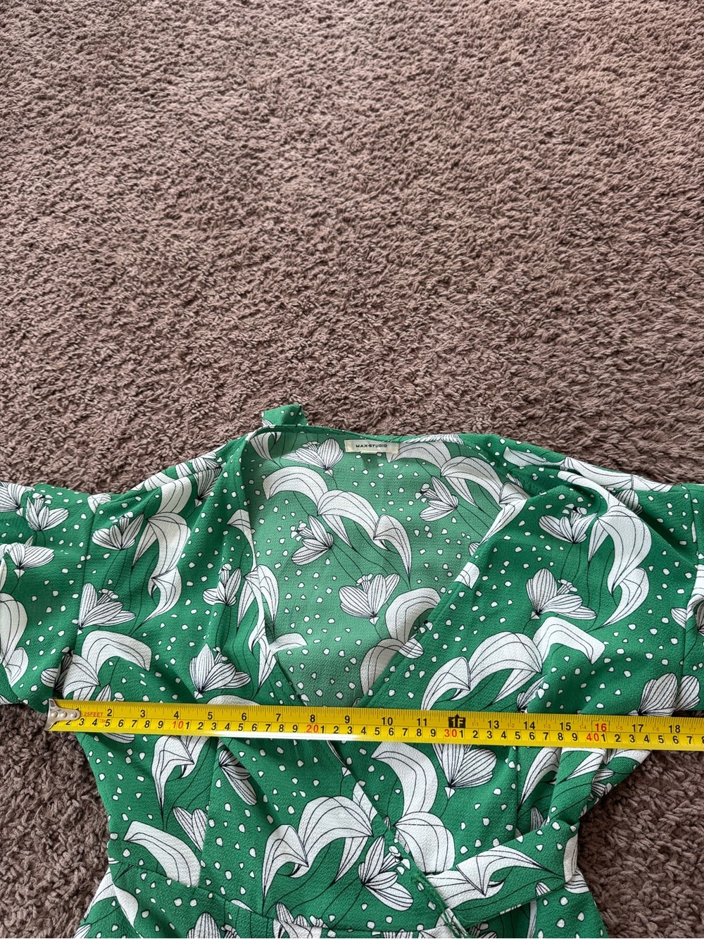 Max Studio Green Floral Print Ruffle Wrap Dress High Low Midi Flutter Sleeve XS - Picture 10 of 11